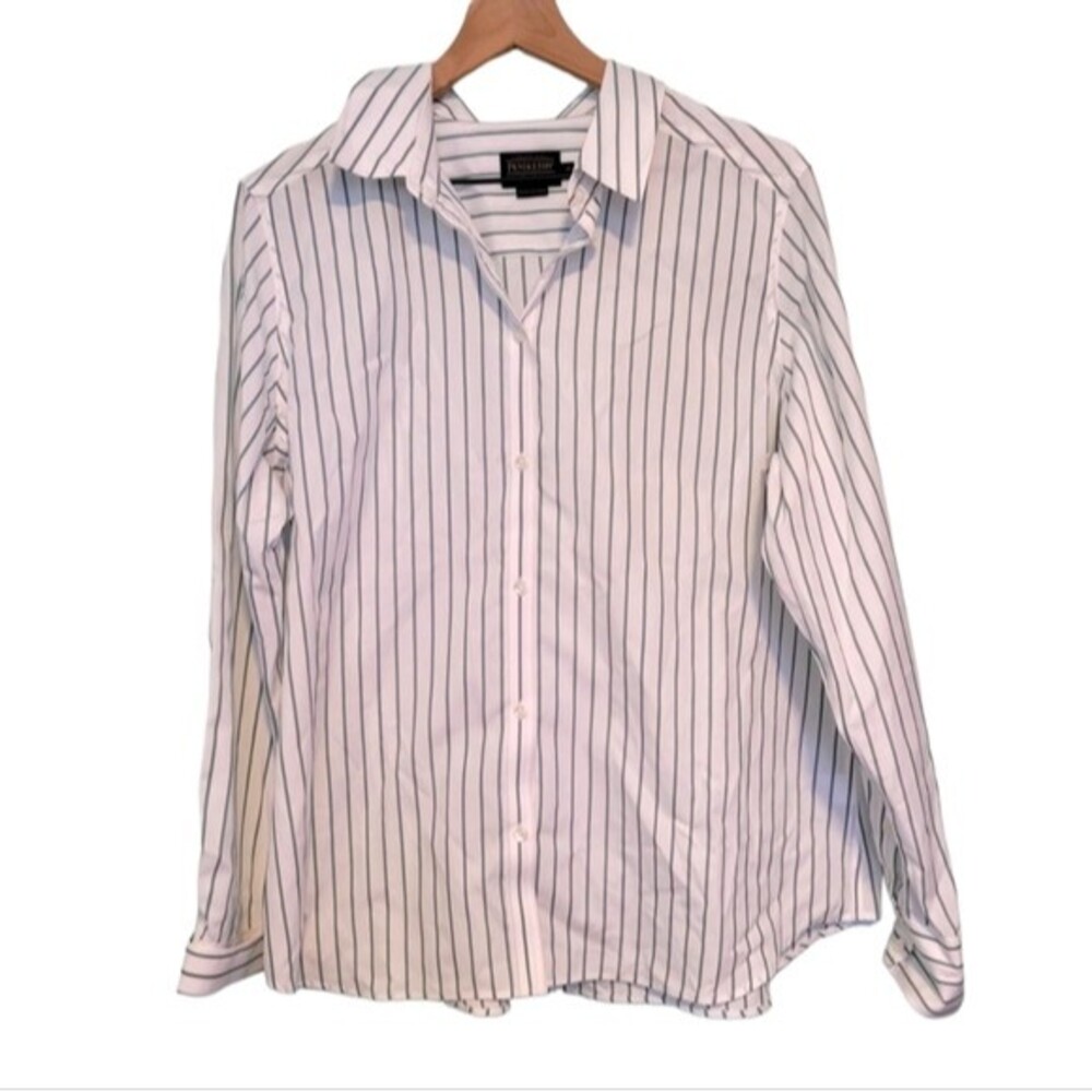 Pendleton White & Green Stripe Button Up Top Size… - image 1